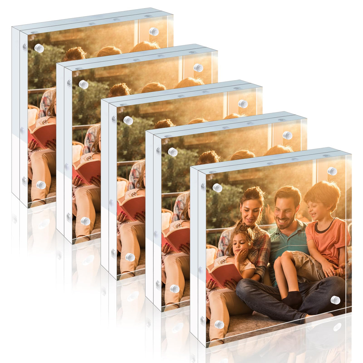 Egofine 5x7 Acrylic Frames 6 Pack, 20mm Thicker Frameless Clear Picture Frames, Double Sided Magnetic Picture Frames, Free Standing Desktop Display