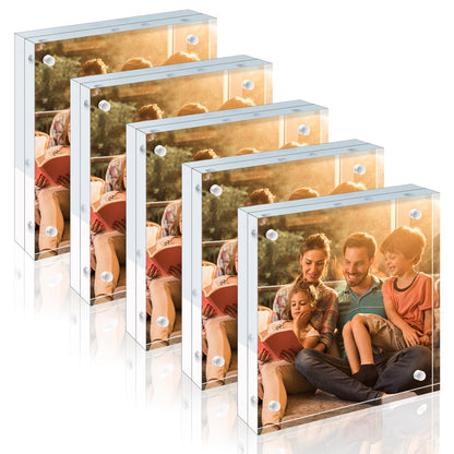 Egofine 5x7 Acrylic Frames 6 Pack, 20mm Thicker Frameless Clear Picture Frames, Double Sided Magnetic Picture Frames, Free Standing Desktop Display