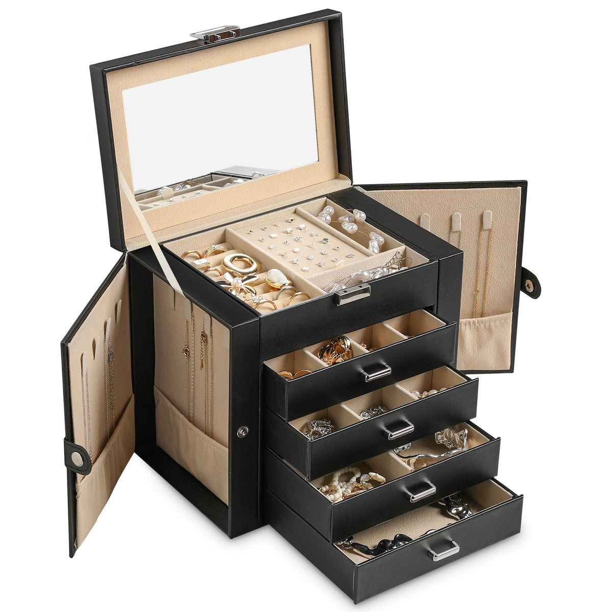 Frebeauty 6-Layer Jewelry Box for Women,Large Jewelry Organizer with Drawer