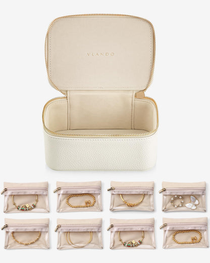 VLANDO Jewelry Boxes for Women with 12 Clear Velvet Zipper Pouches,Green