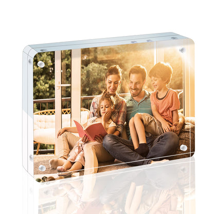Egofine 5x7 Acrylic Frames 6 Pack, 20mm Thicker Frameless Clear Picture Frames, Double Sided Magnetic Picture Frames, Free Standing Desktop Display
