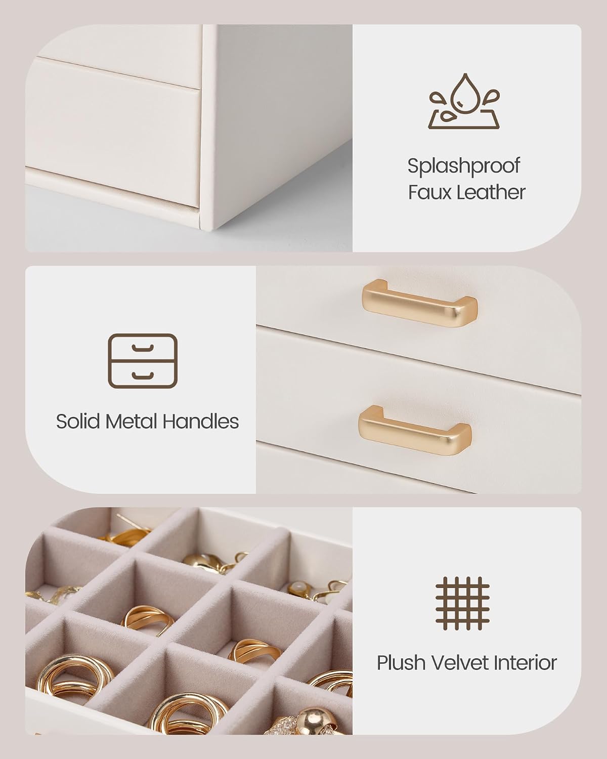 Lolalet Earring Organizer, Jewelry Box with Clear Lid -Beige, 5 Layer
