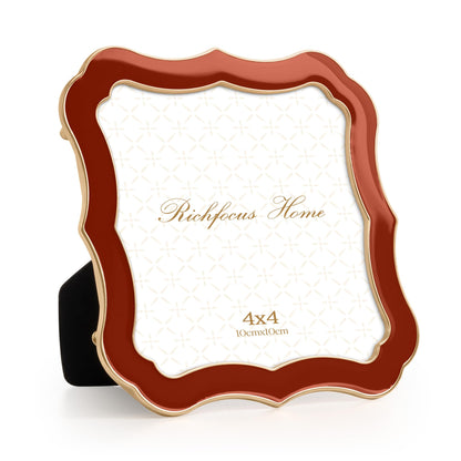 4x6 Enamel Picture Frame with HD-Tempered Glass, Display 3x5 Photo with Mat, Ornate Photo Frame with Gold Metal Edge & Velvet Back for Tabletop & Wall Mount Vertically or Horizontally Display, White