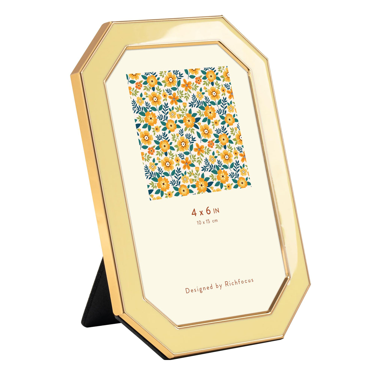 4x6 Enamel Picture Frame with HD-Tempered Glass, Display 3x5 Photo with Mat, Ornate Photo Frame with Gold Metal Edge & Velvet Back for Tabletop & Wall Mount Vertically or Horizontally Display, White