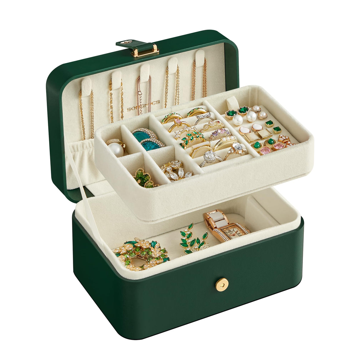 SONGMICS Travel Jewelry Organizer, 2-Layer Portable Jewelry Box Case