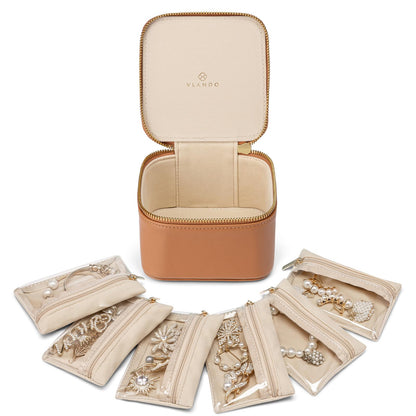 VLANDO Jewelry Boxes for Women with 12 Clear Velvet Zipper Pouches,Green