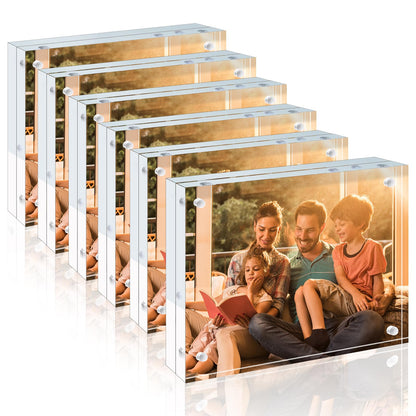 Egofine 5x7 Acrylic Frames 6 Pack, 20mm Thicker Frameless Clear Picture Frames, Double Sided Magnetic Picture Frames, Free Standing Desktop Display