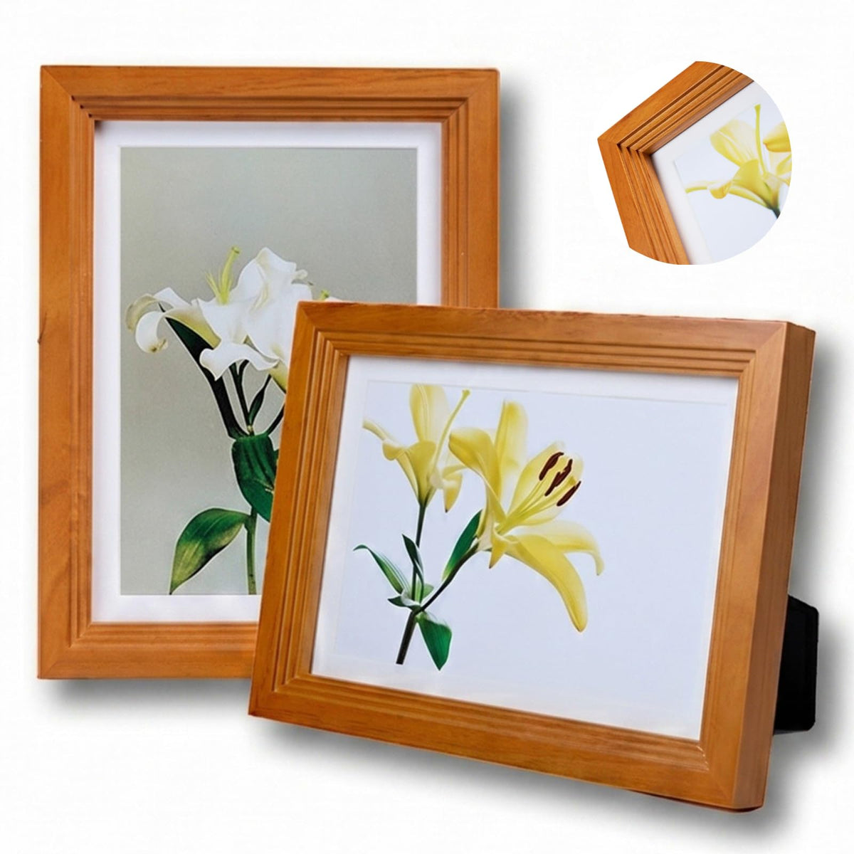 8x10 Wooden Picture Frame, Displays 8x10 Without Mat or 5x7 With Mat, Solid Wood Colorful Photo Frame for Wall Tabletop, Real Glass, Rustic Stepped Edge, 2 Pack, Brown