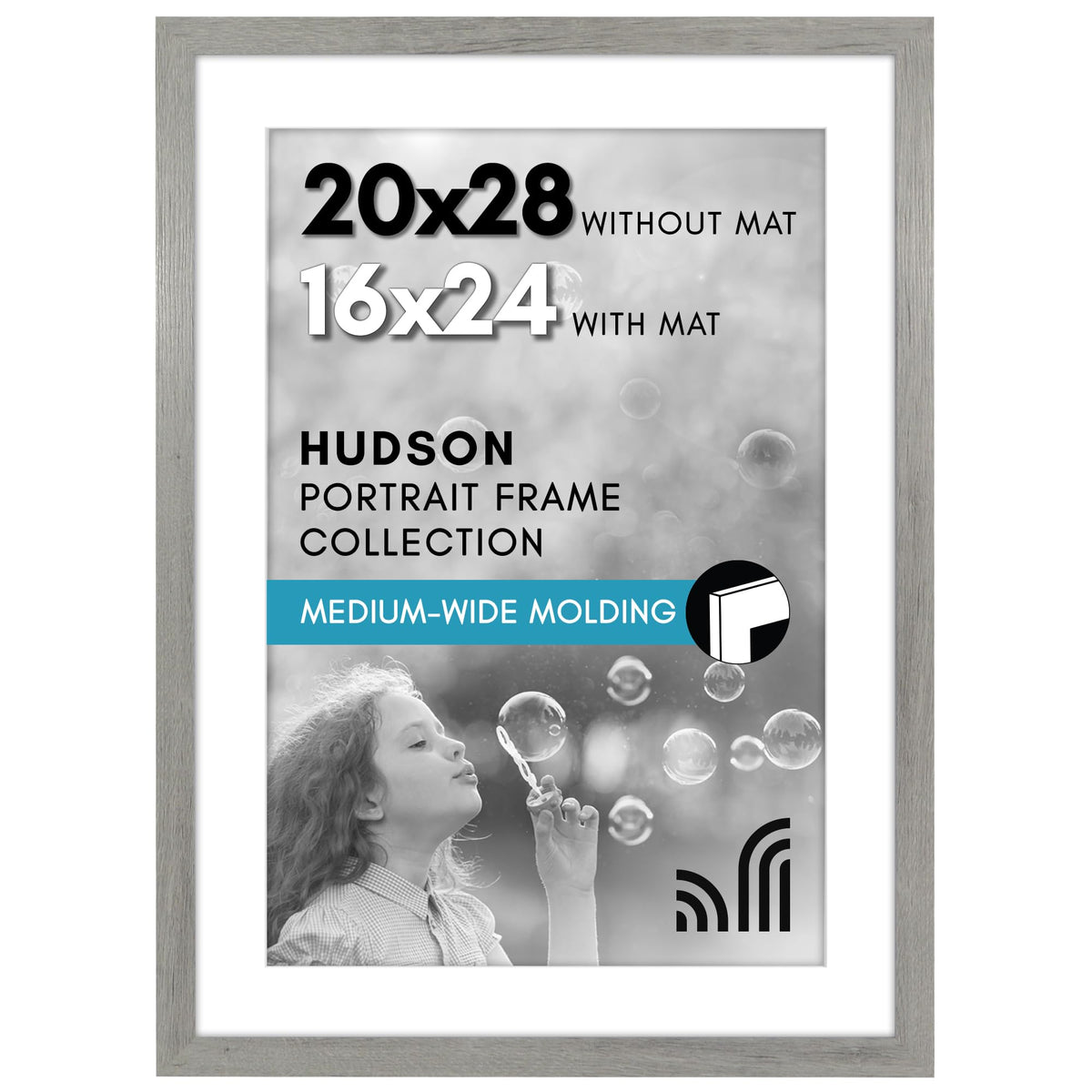Americanflat 22x28 Poster Frame - Matted to 18x24 - Engineered Wood - Black