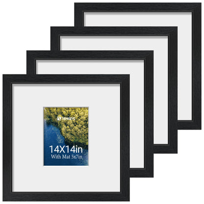 5x7 picture frame 4 Pack, 4x6 Mat, Black Wood, Glass, for Photo