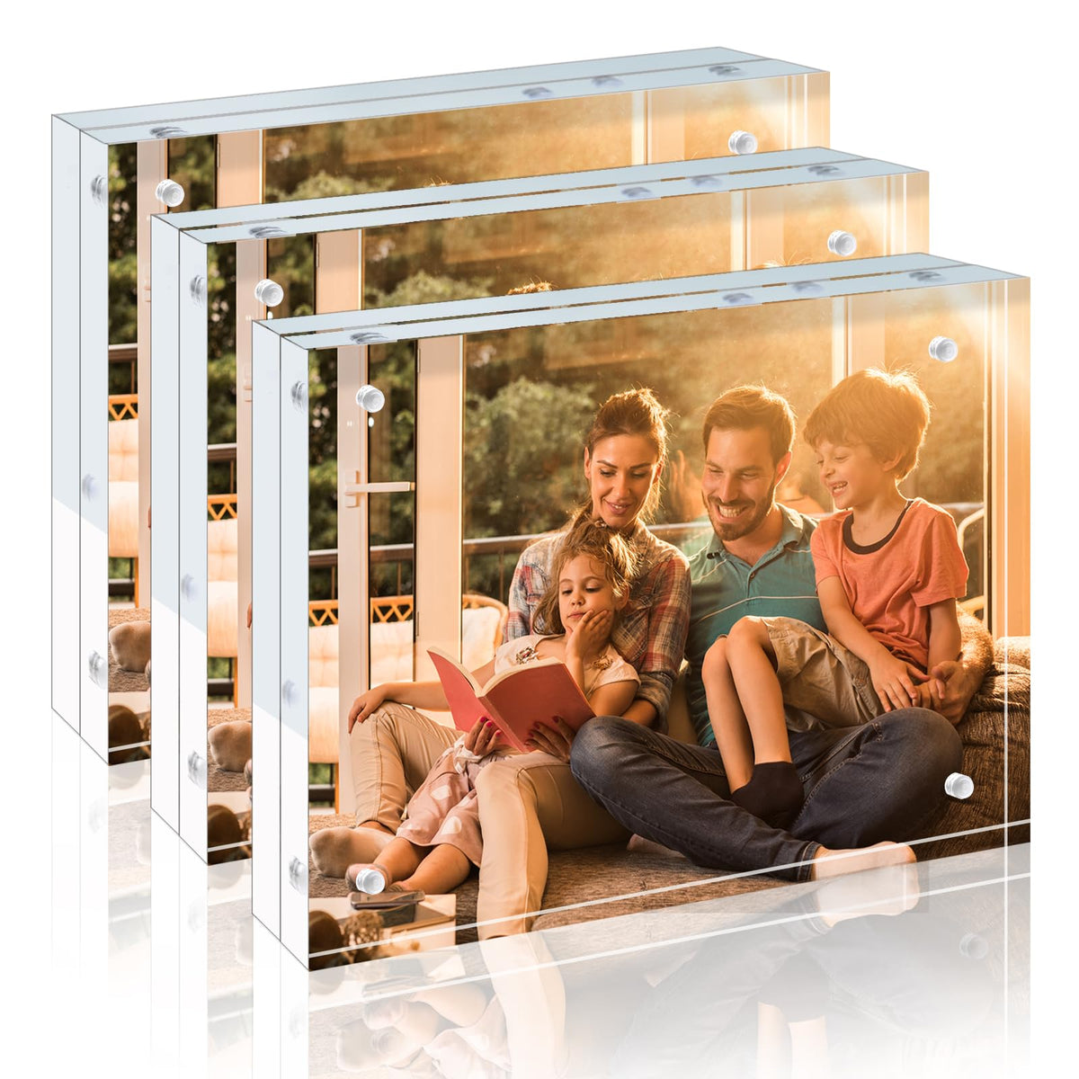 Egofine 5x7 Acrylic Frames 6 Pack, 20mm Thicker Frameless Clear Picture Frames, Double Sided Magnetic Picture Frames, Free Standing Desktop Display