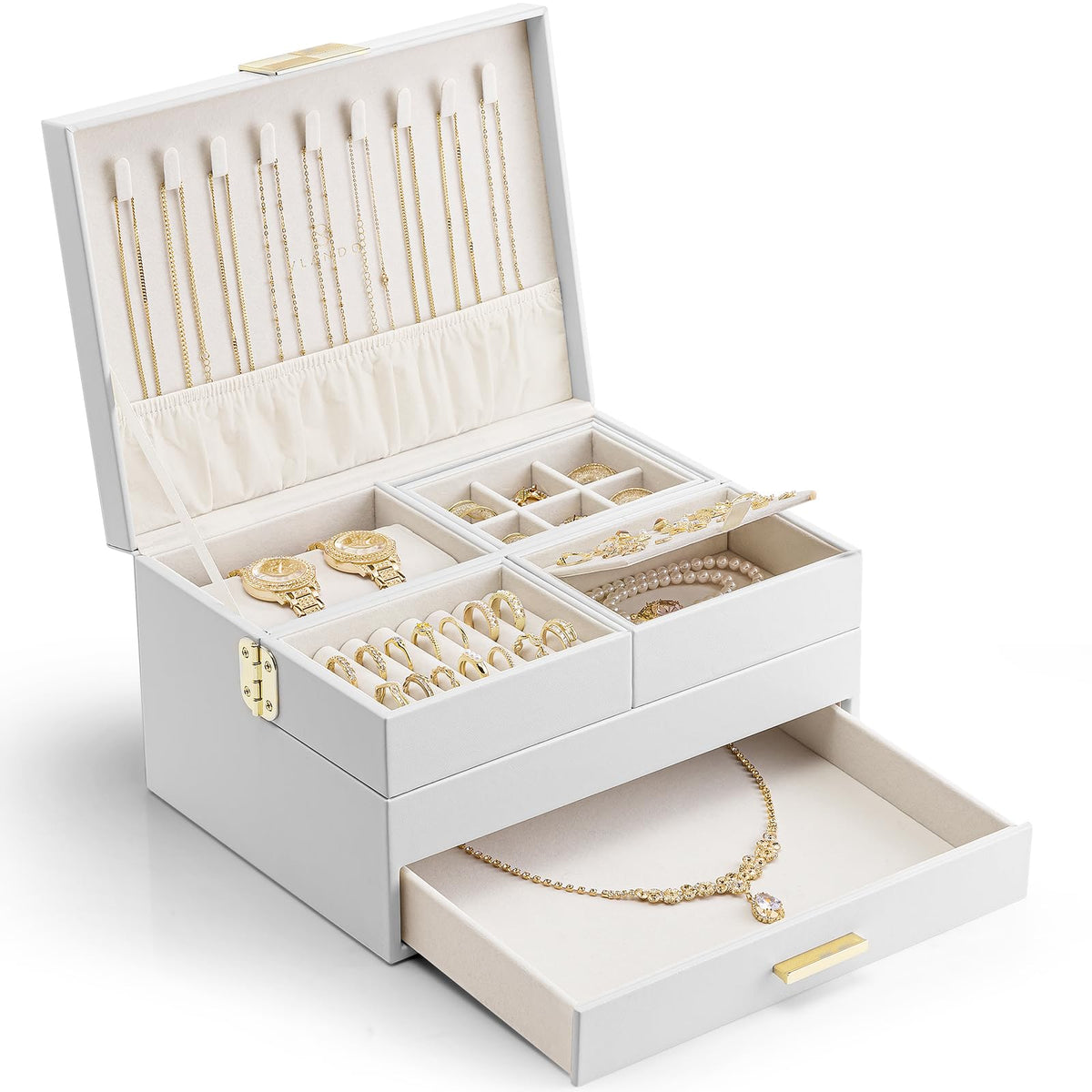 VLANDO Jewelry Box,4-Layer Design with Retractable Tray and 2 Drawers