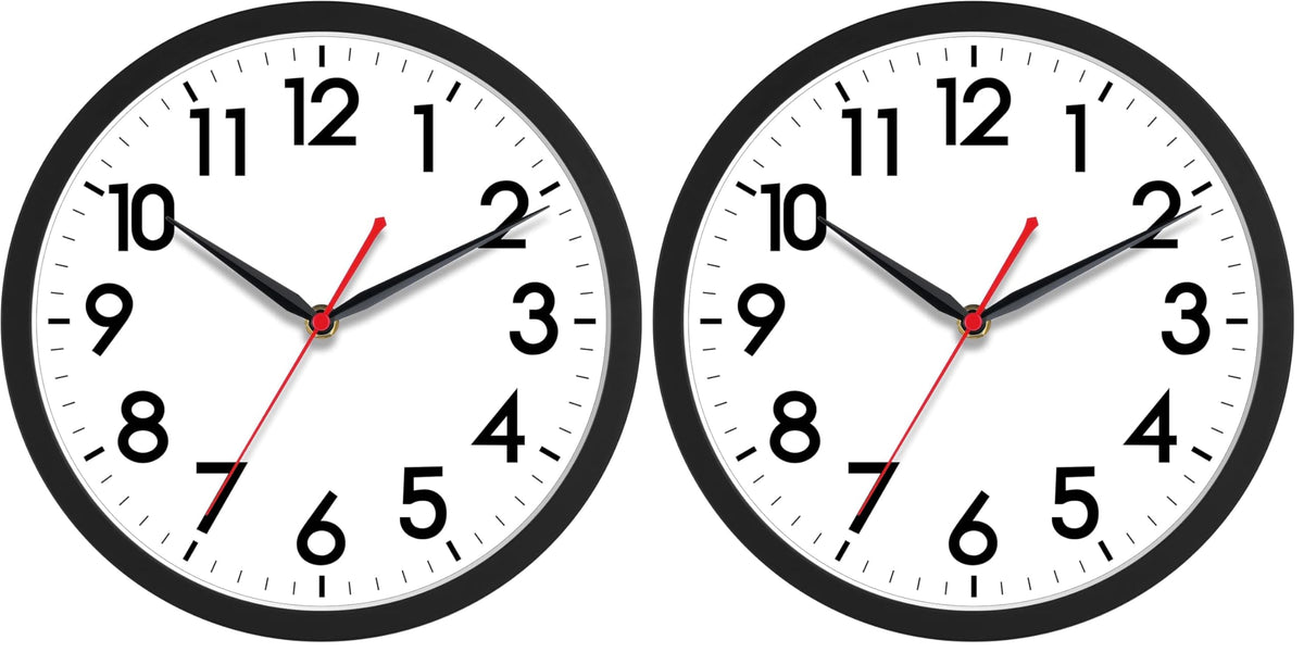 AKCISOT 10 Inch Wall Clock, Silent Battery Operated Analog Clock, Black