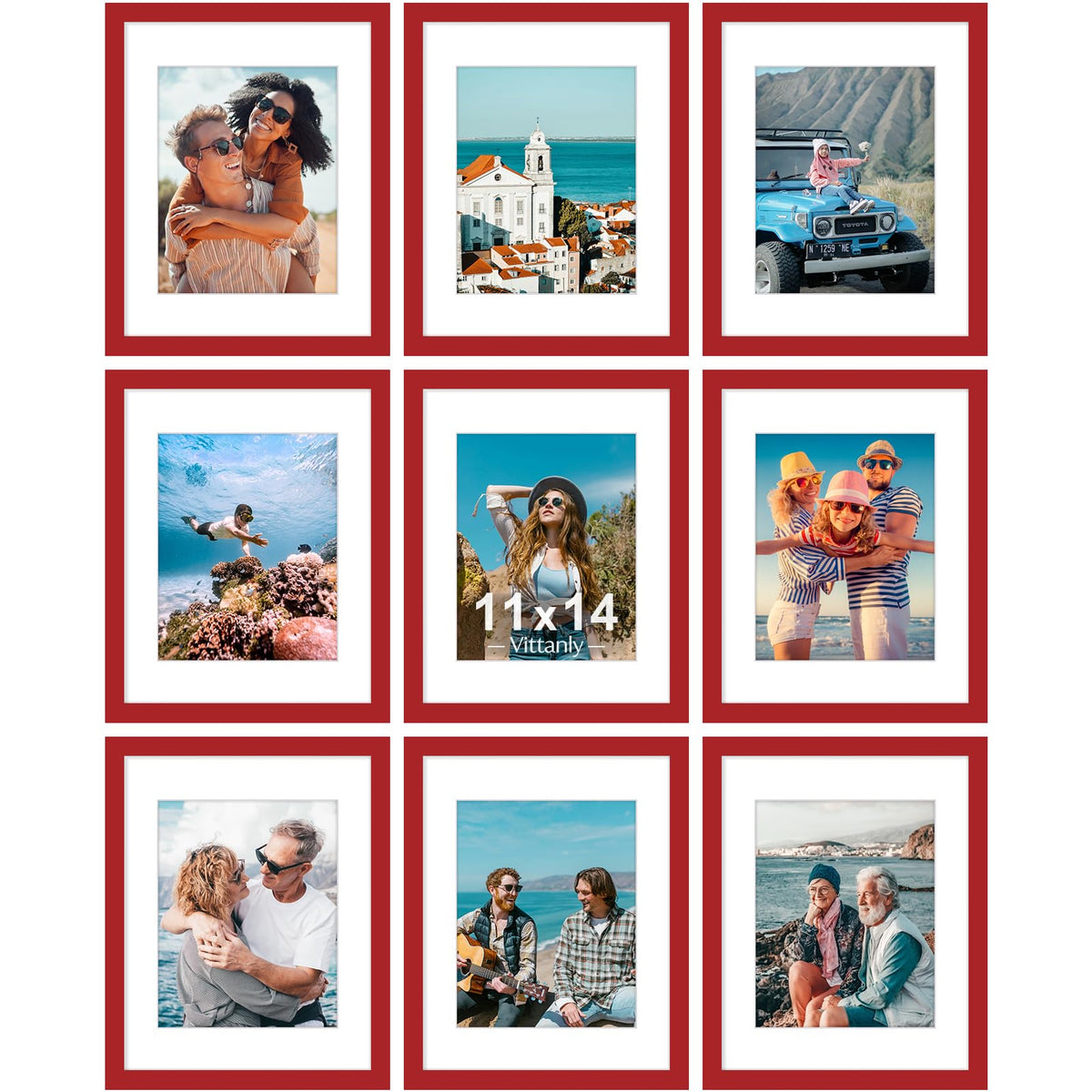 Vittanly 8x10 Picture Frames Set of 9 for Wall or Tabletop Display, Black
