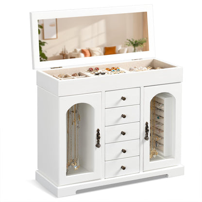 Miratino Jewelry Box for Women Girls, Rustic Wooden Jewelry Organizer Box with Mirror, 5 Layer Jewelry Storage Case Display for Necklaces Earrings Rings Bracelets Valentine's Day Gifts