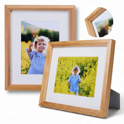 8x10 Wooden Picture Frame, Displays 8x10 Without Mat or 5x7 With Mat, Solid Wood Colorful Photo Frame for Wall Tabletop, Real Glass, Rustic Stepped Edge, 2 Pack, Brown