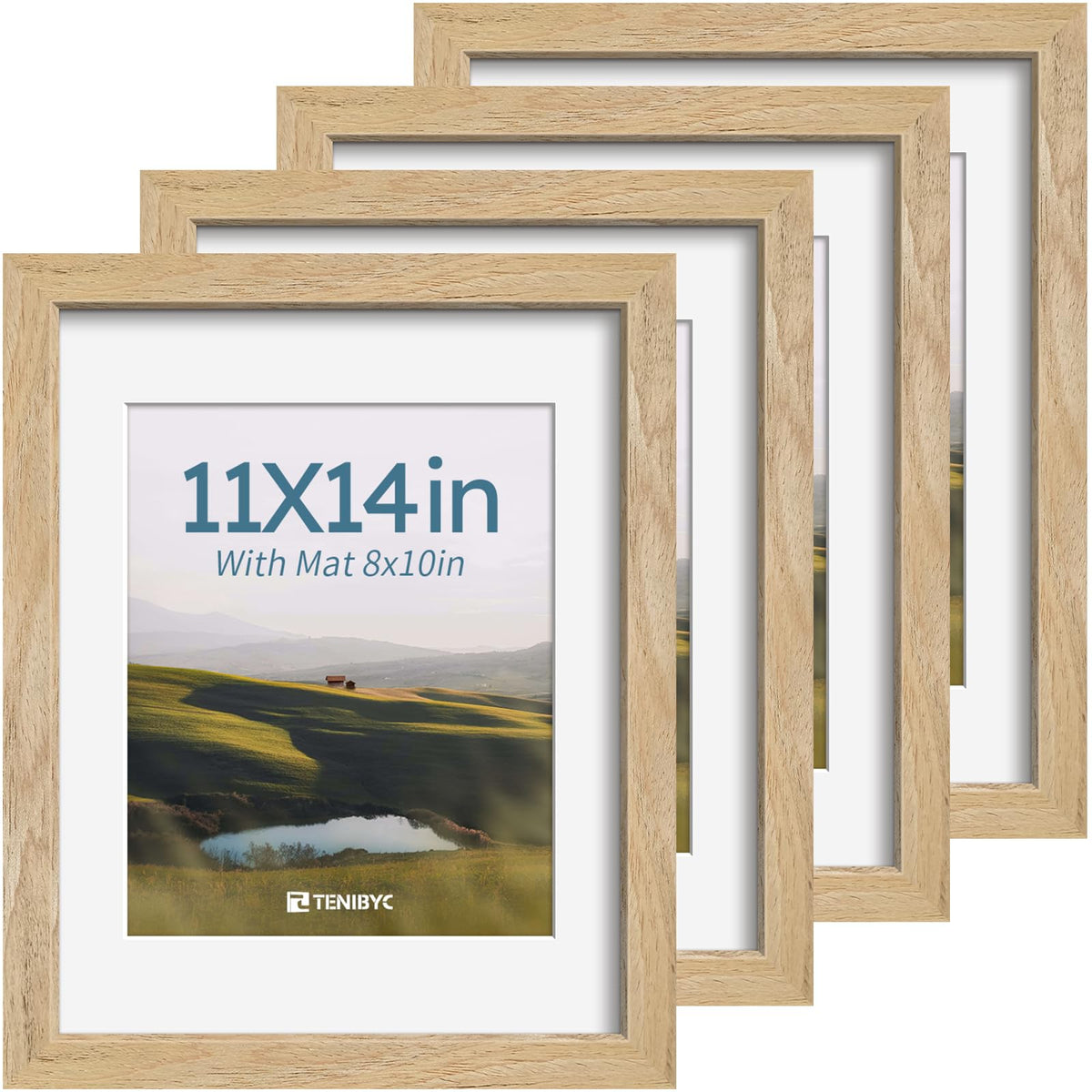 5x7 picture frame 4 Pack, 4x6 Mat, Black Wood, Glass, for Photo