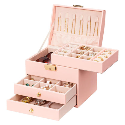 Homde Small Jewelry Box for Girls: 3-Layer Lockable Organizer (Cloud White)