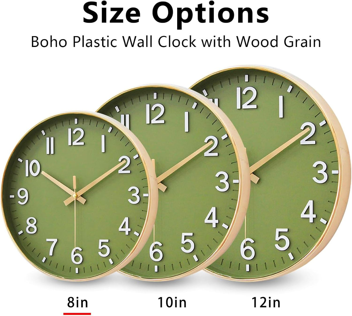 HZDHCLH 8 Inch Wall Clock Battery Operated Silent Non Ticking Green Modern
