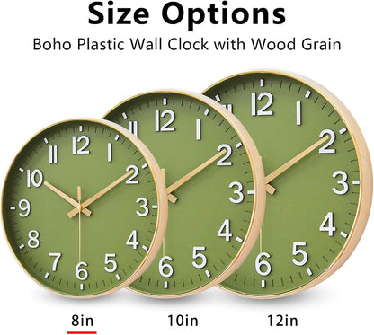 HZDHCLH 8 Inch Wall Clock Battery Operated Silent Non Ticking Green Modern