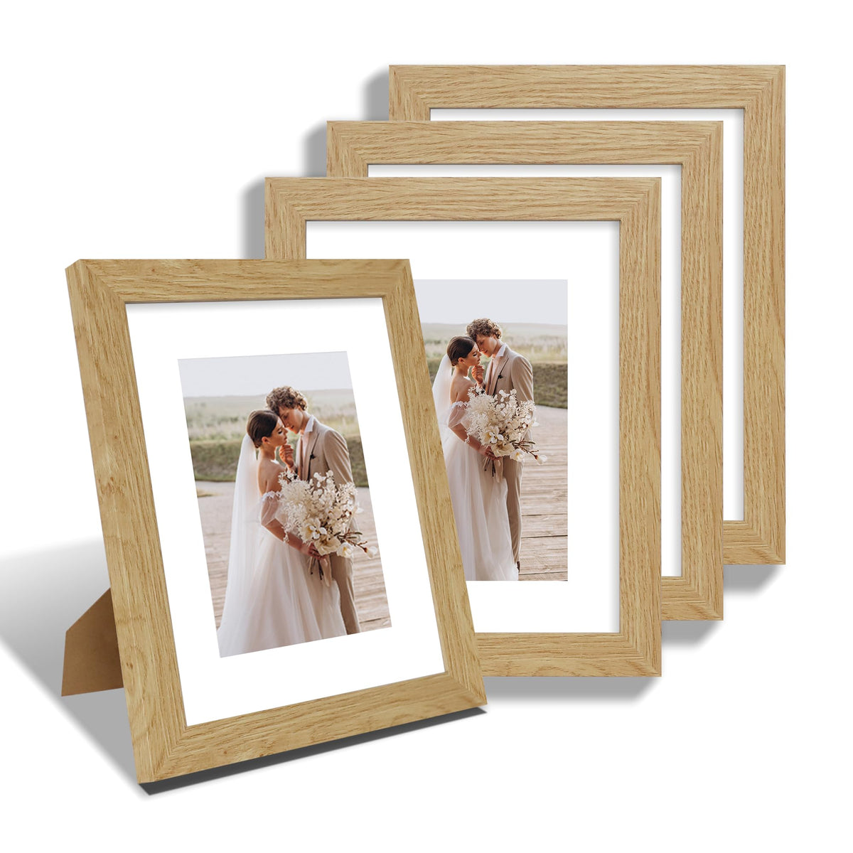 Hongkee 5x7 Picture Frame Set of 4, Real Glass and Wooden Frame, 4x6 Mat