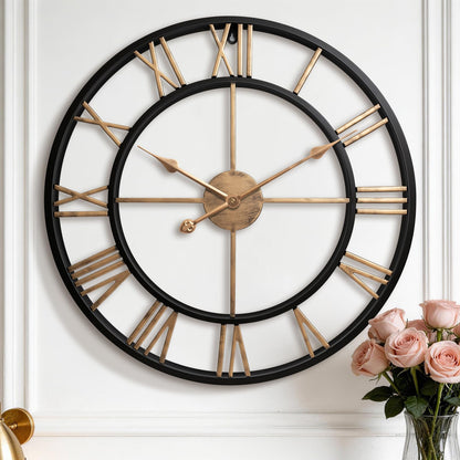 Pytha Sight 30 Inch Black Large Roman Numeral Wall Clocks for Living Room