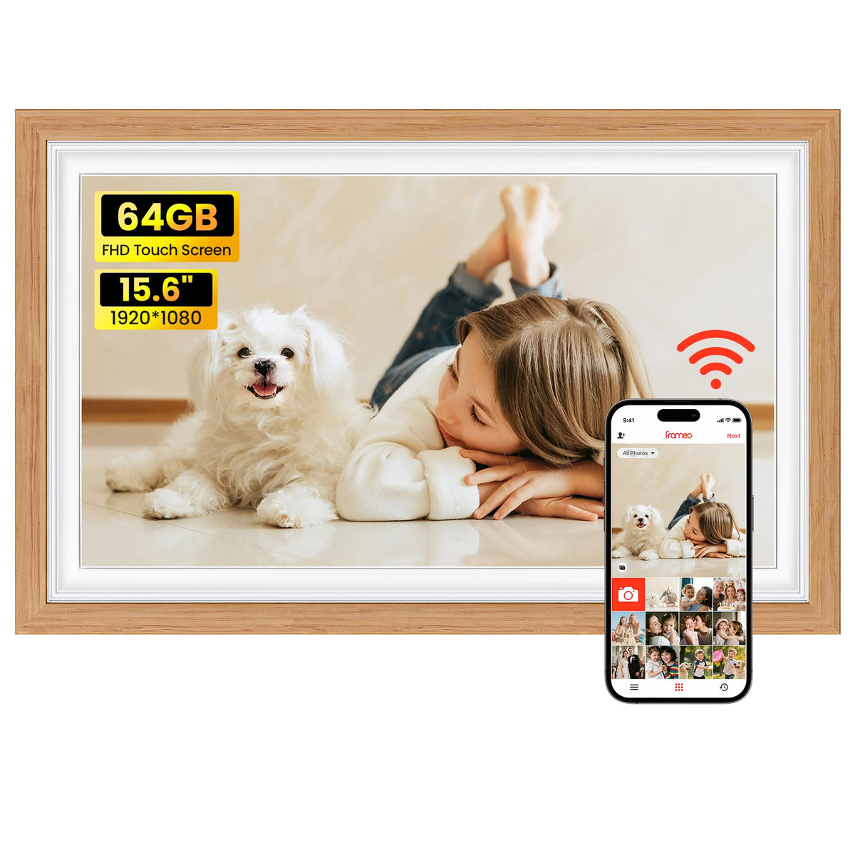 64GB 15.6" Frameo Digital Picture Frame WiFi, Large Electronic Photo Frames