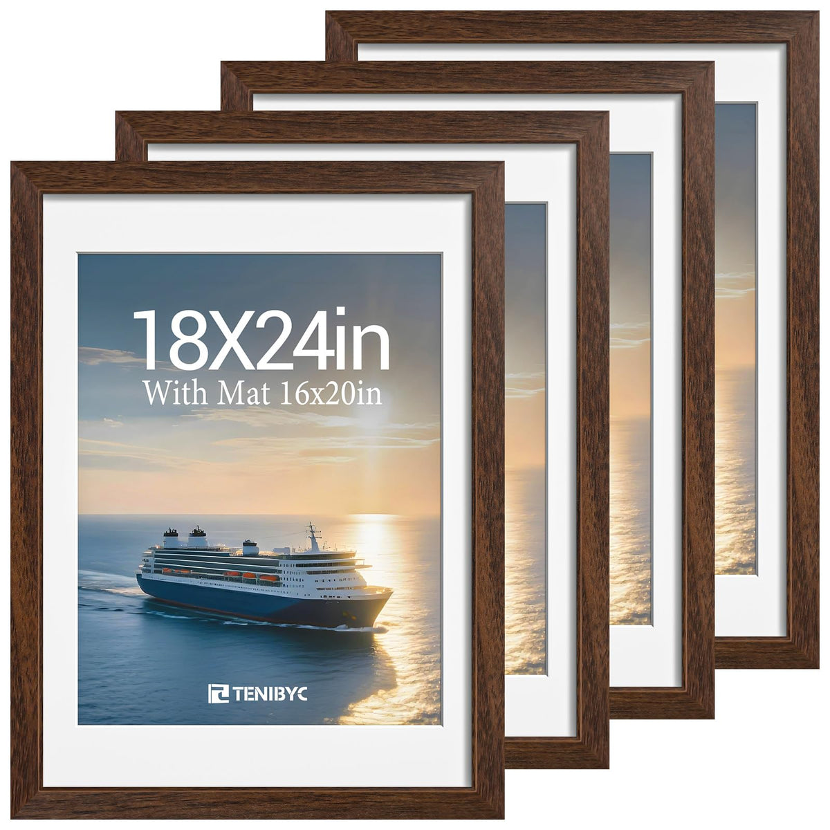 5x7 picture frame 4 Pack, 4x6 Mat, Black Wood, Glass, for Photo