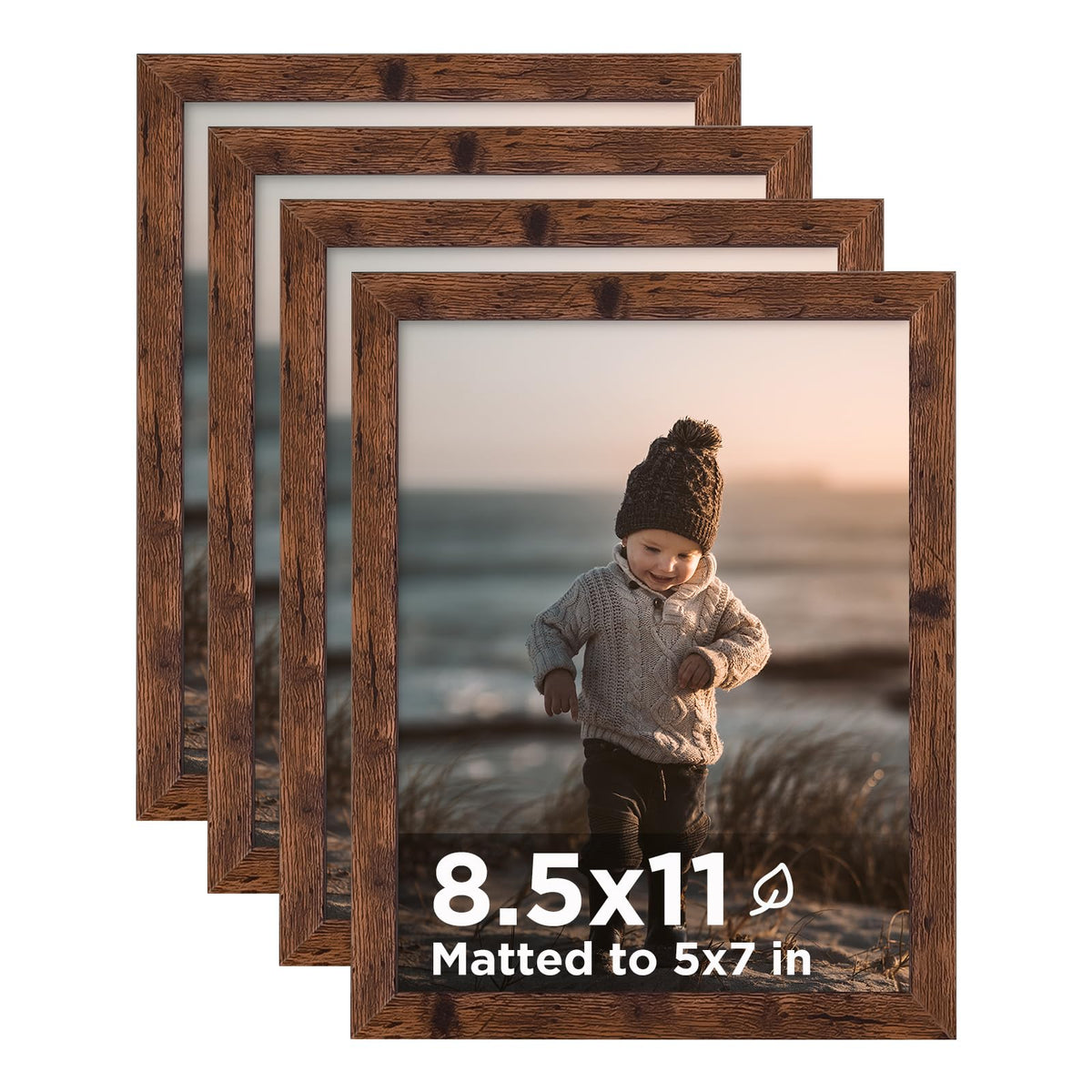 KINLINK 5x7 Picture Frame White Set of 4, Wooden Photo Frames Matted 4x6 with Plexiglass for 4x6 with Mat or 5x7 without Mat for Table and Wall Display