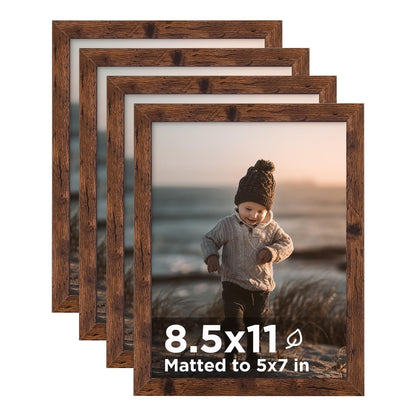 KINLINK 5x7 Picture Frame White Set of 4, Wooden Photo Frames Matted 4x6 with Plexiglass for 4x6 with Mat or 5x7 without Mat for Table and Wall Display