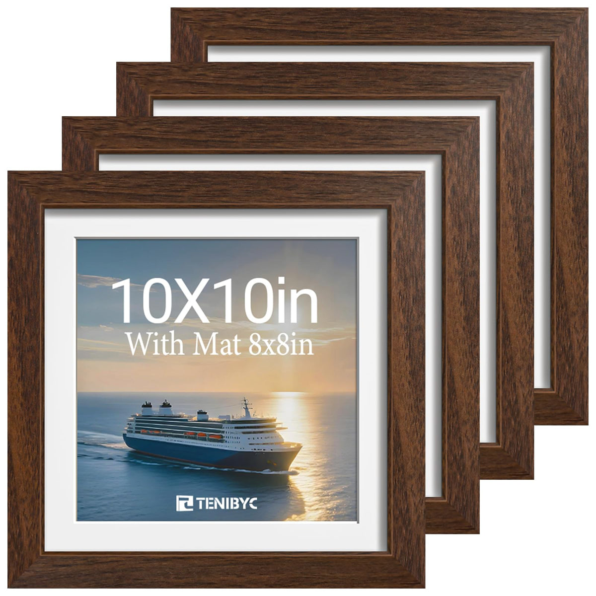 5x7 picture frame 4 Pack, 4x6 Mat, Black Wood, Glass, for Photo