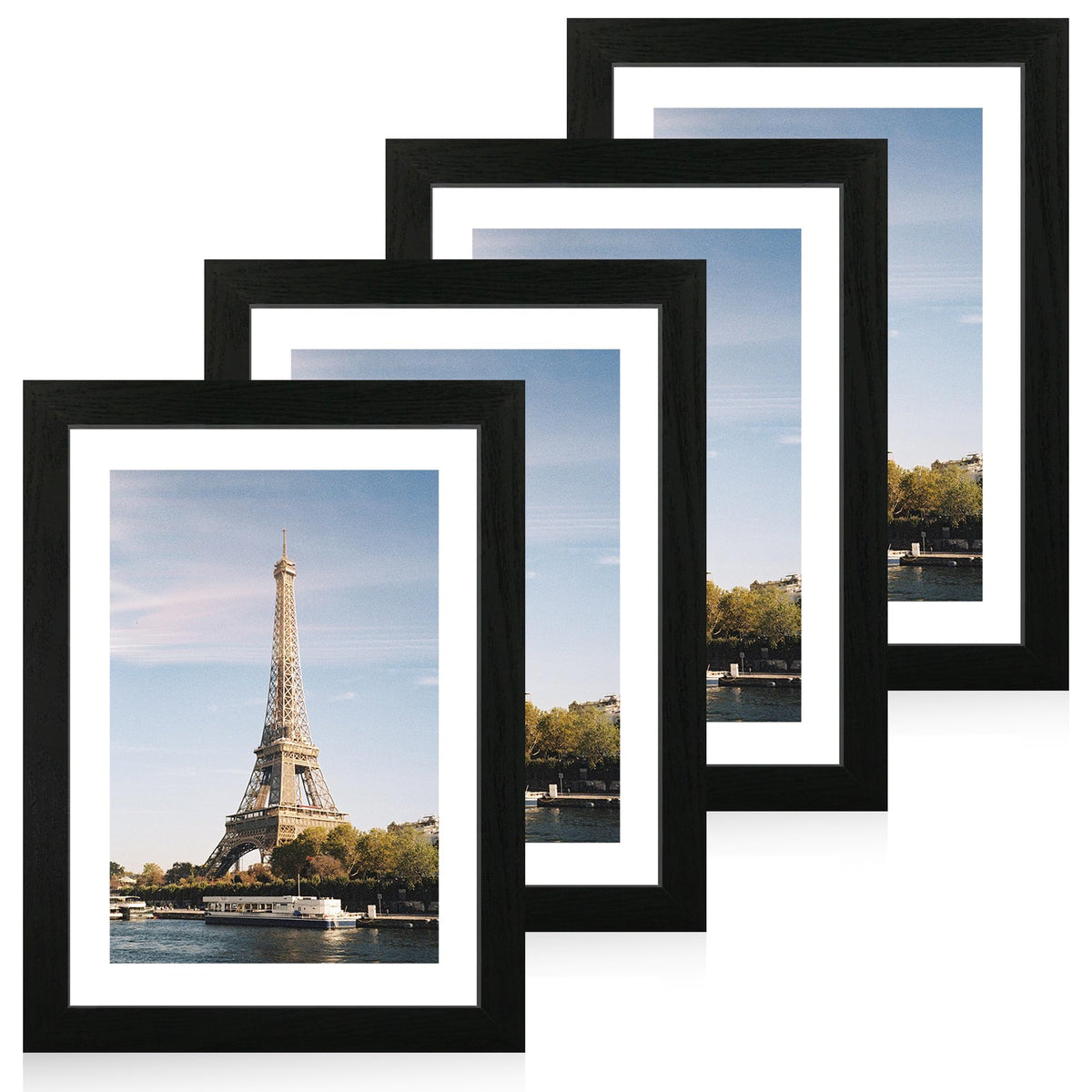 iRahmen 5x7 Picture Frame Set of 4, High Definition Real Glass Rustic Brown Frame, 5 x 7 Wood Photo Frames for Tabletop Display and Wall Mounting
