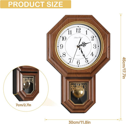 Pendulum Wall Clock,Imitation Wood Plastic Regulator Wall Clocks,Brown