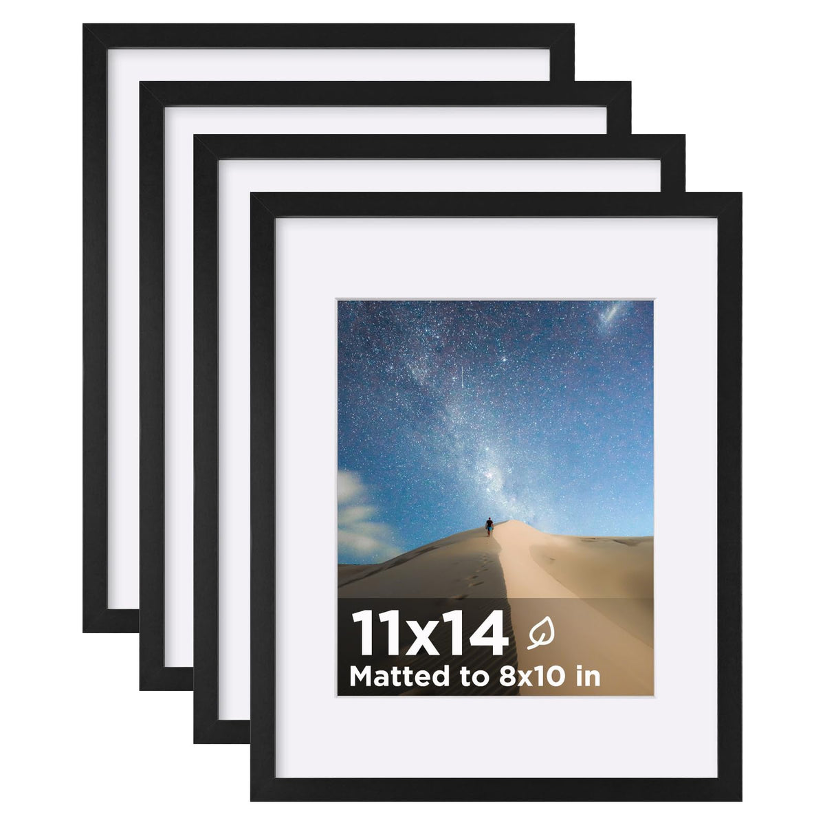 KINLINK 5x7 Picture Frame White Set of 4, Wooden Photo Frames Matted 4x6 with Plexiglass for 4x6 with Mat or 5x7 without Mat for Table and Wall Display