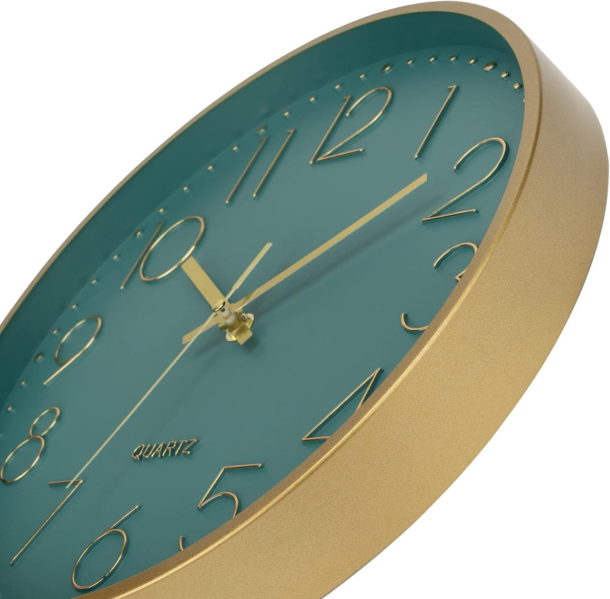 Foxtop 12" Modern Wall Clock Silent Battery Operated Clock, Green Gold
