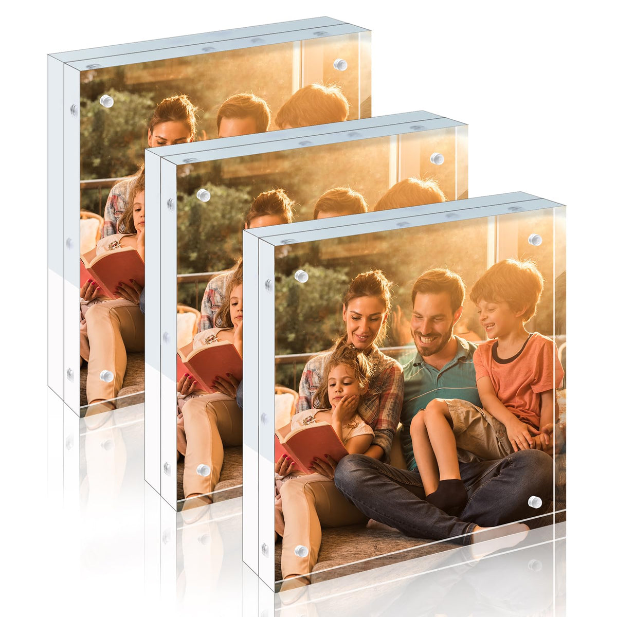 Egofine 5x7 Acrylic Frames 6 Pack, 20mm Thicker Frameless Clear Picture Frames, Double Sided Magnetic Picture Frames, Free Standing Desktop Display