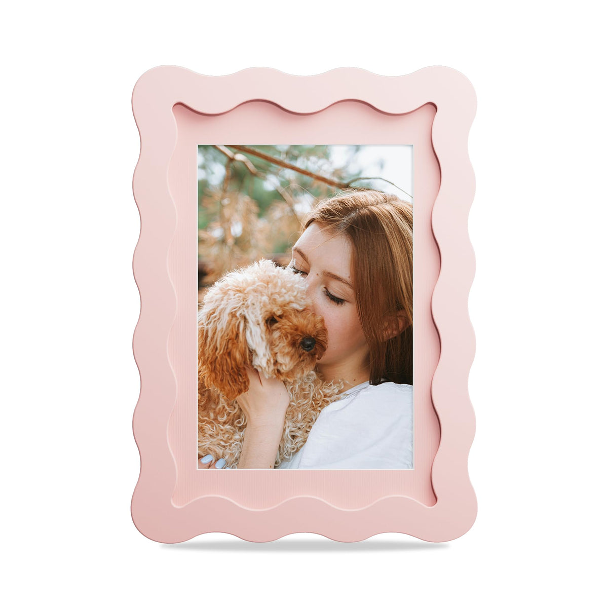 4x6 Picture Frame with Mat for 3.5x5, Wavy Edge Wooden Real Glass Photo Frame for Tabletop and Wall Hanging, Green, 1 Pack