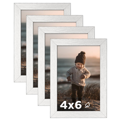 KINLINK 5x7 Picture Frame White Set of 4, Wooden Photo Frames Matted 4x6 with Plexiglass for 4x6 with Mat or 5x7 without Mat for Table and Wall Display