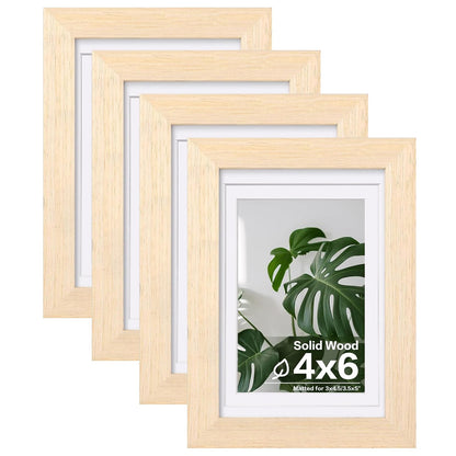 Egofine 8x10 Picture Frames Set of 4, Made of Solid Wood Covered by Plexiglass 4x6 and 5x7 with Mat or 8x10 without Mat, for Table Top Display and Wall Mounting Photo Frame White