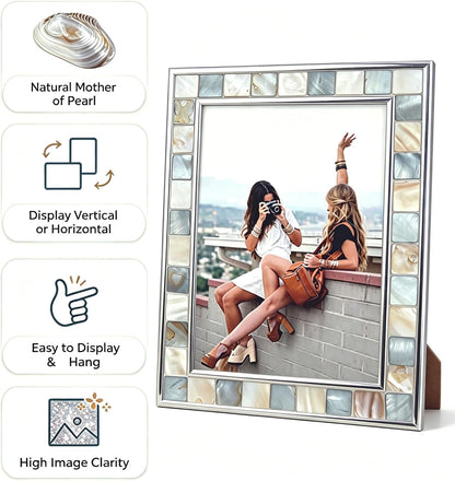 Mother of Pearl Picture Frame 5x7, Grey+White, 1pc