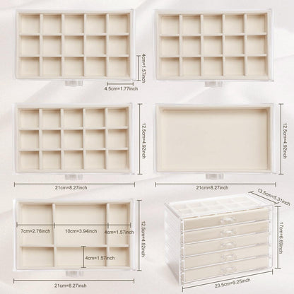 GUOER Earring Organizer 5 Drawers Acrylic Jewelry Box for Women, Warm White