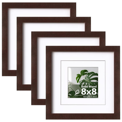 Egofine 11x14 Picture Frames 4 Pack Display Pictures 5x7/8x10 with Mat or 11x14 Without Mat Made of Solid Wood Covered by Plexiglass for Table Top Display and Wall Mounting Photo Frame, Light Brown