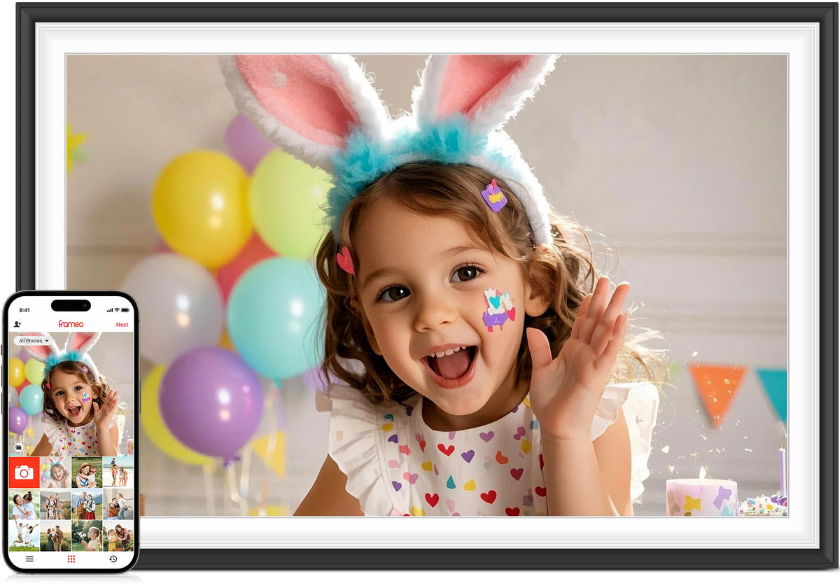 Frameo 10.1 Inch WiFi Digital Picture Frame with 32GB Memory, 1280 x 800 IPS Touch Screen Smart Electronic Photo Frame, Wall Mountable, Auto-Rotate, Share Photos/Videos Via Frameo App from Anywhere