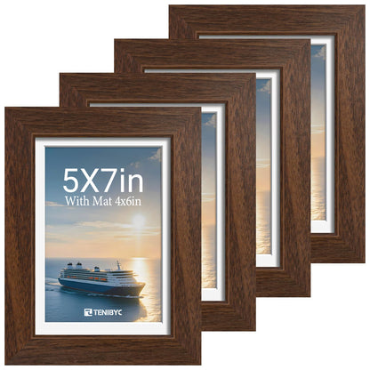 5x7 picture frame 4 Pack, 4x6 Mat, Black Wood, Glass, for Photo