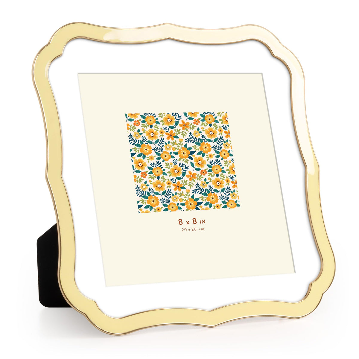 4x6 Enamel Picture Frame with HD-Tempered Glass, Display 3x5 Photo with Mat, Ornate Photo Frame with Gold Metal Edge & Velvet Back for Tabletop & Wall Mount Vertically or Horizontally Display, White