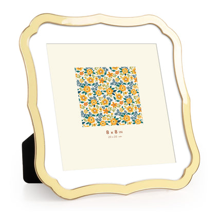 4x6 Enamel Picture Frame with HD-Tempered Glass, Display 3x5 Photo with Mat, Ornate Photo Frame with Gold Metal Edge & Velvet Back for Tabletop & Wall Mount Vertically or Horizontally Display, White