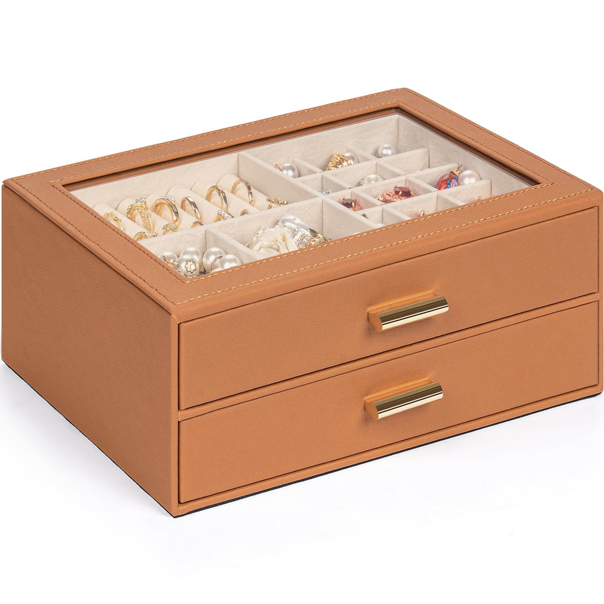 AKOZLIN Jewelry Box Organizer with Clear Lid 2 Drawers Black