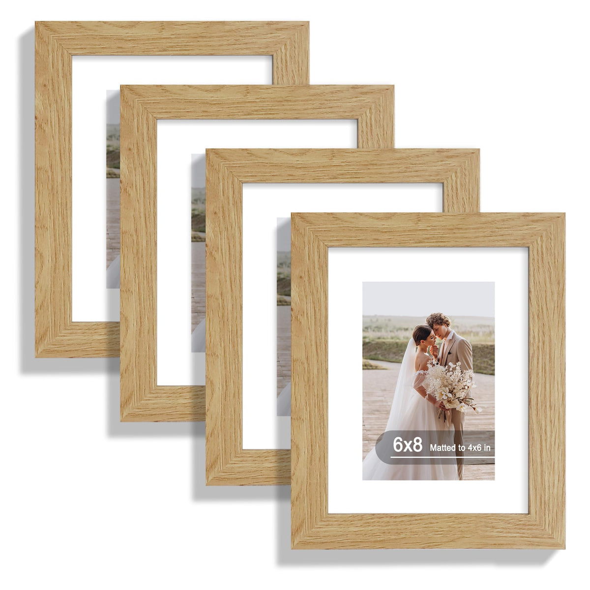 Hongkee 5x7 Picture Frame Set of 4, Real Glass and Wooden Frame, 4x6 Mat