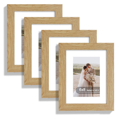 Hongkee 5x7 Picture Frame Set of 4, Real Glass and Wooden Frame, 4x6 Mat