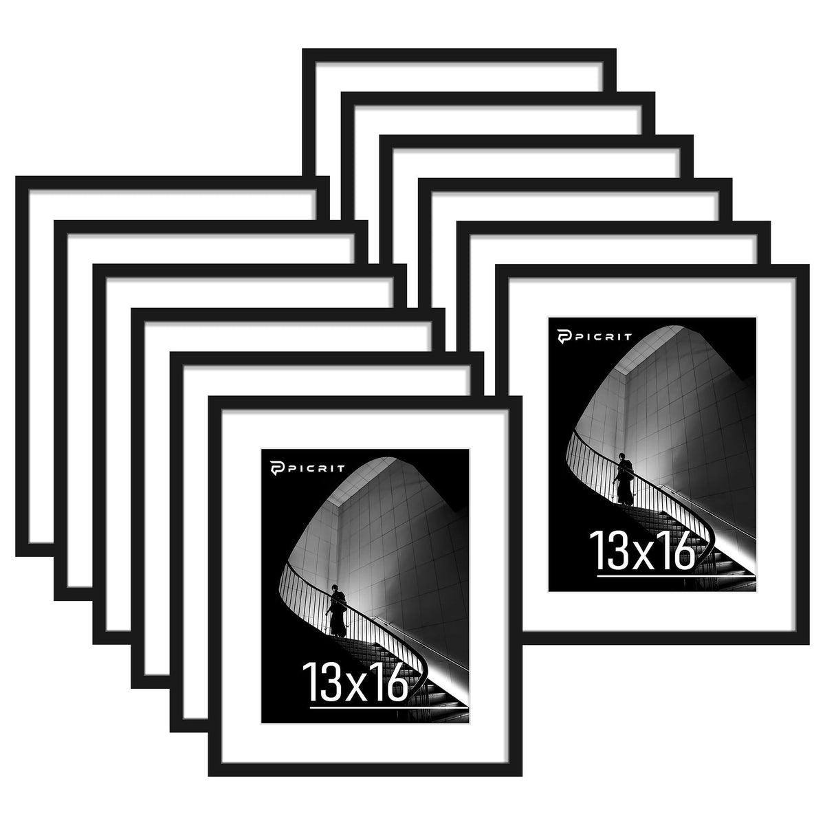 Picrit 8x10 Picture Frame Set of 12, Modern Gallery Wall Frames, Black